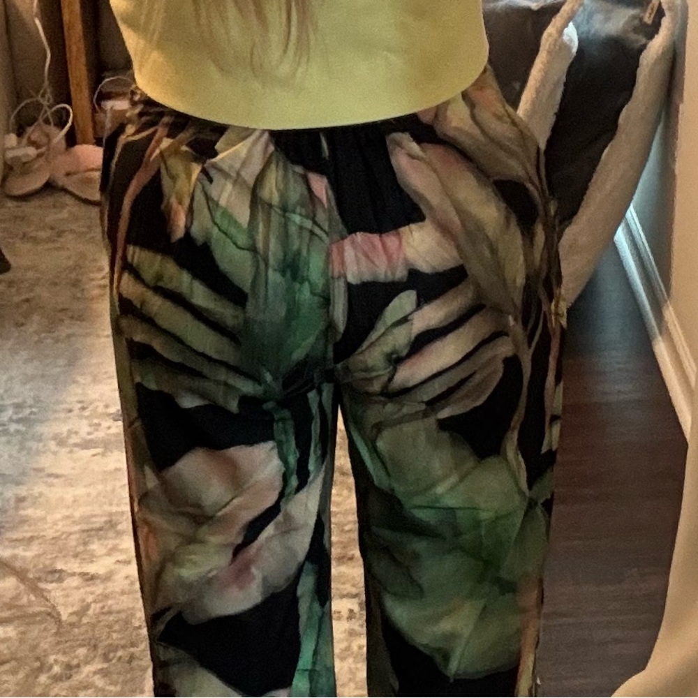 Tropical Leaf Print Women's Summer Vacation Resort Trouser Pants - Picture 7 of 15